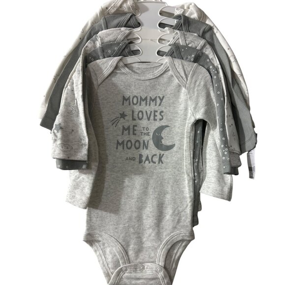Carter’s 6 Month 6 Pk of Long-Sleeve Bodysuit Gray & White Moon and Back - Picture 1 of 6